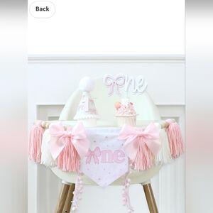 Pink And White 1st Birthday Banner